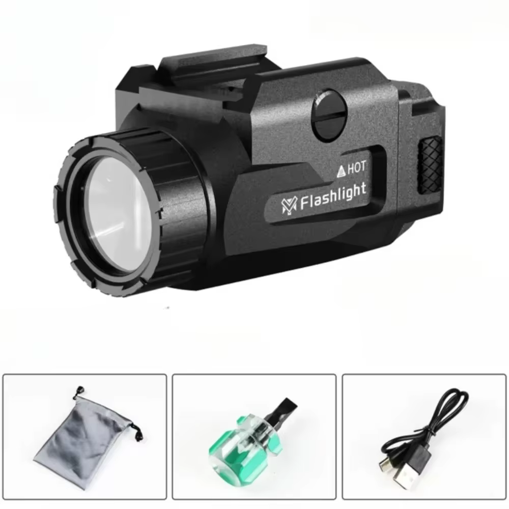 TINSOL 800LM Lampe tactique puissante 4 modes Rechargeable par USB Démontage rapide Pistolet de poin