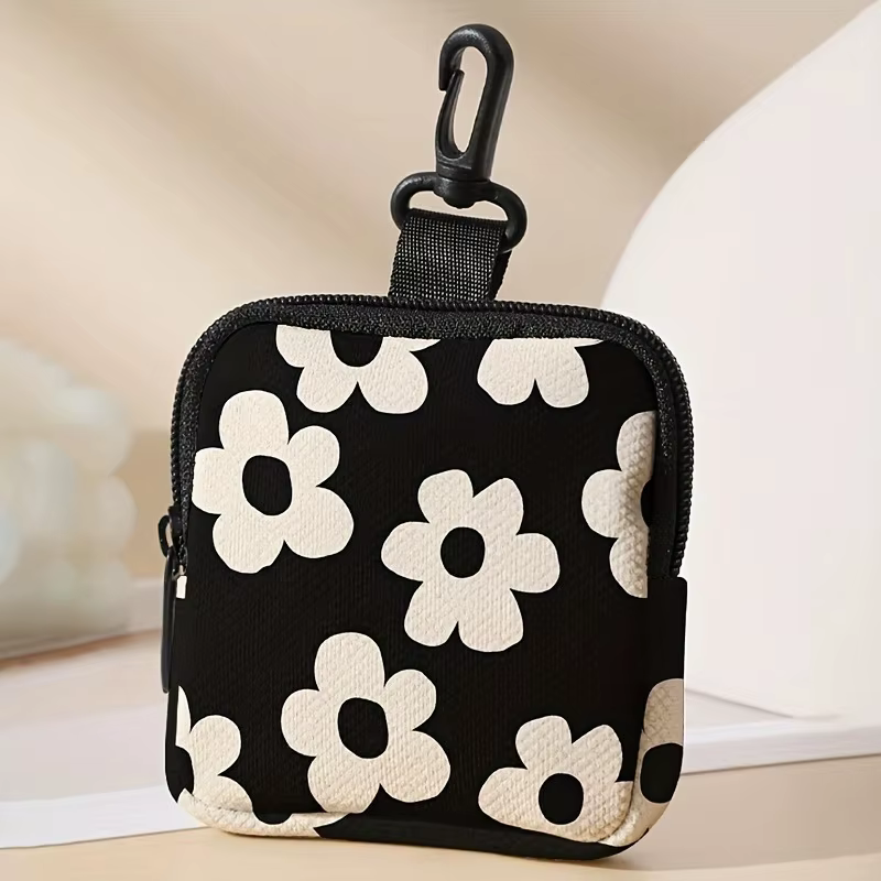 Porte-monnaie imprimé noir, sac de rangement en faux cuir à fermeture éclair, mini support pour casq