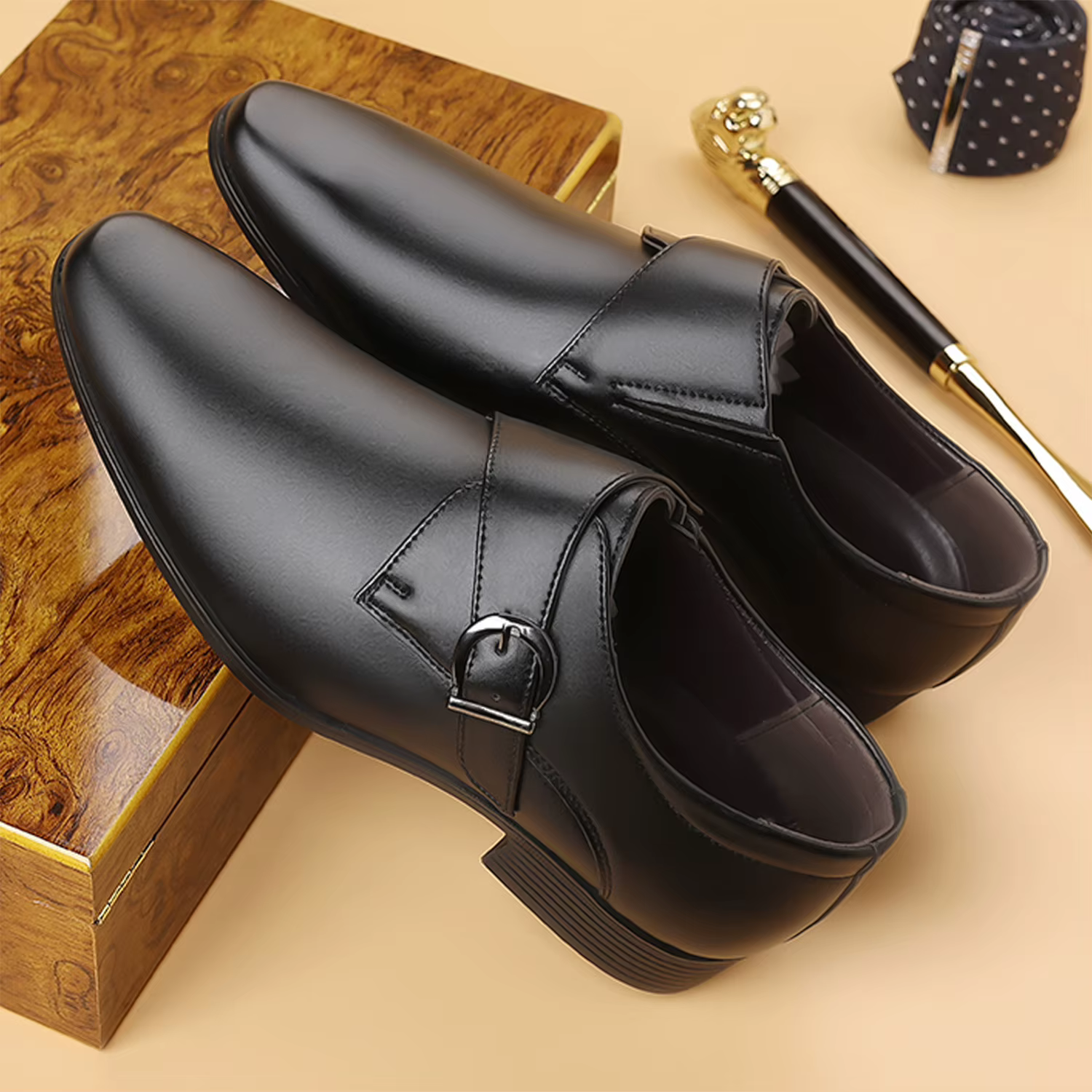 Chaussures de moine de styliste pour hommes, chaussures habillées classiques en cuir PU avec sangle 