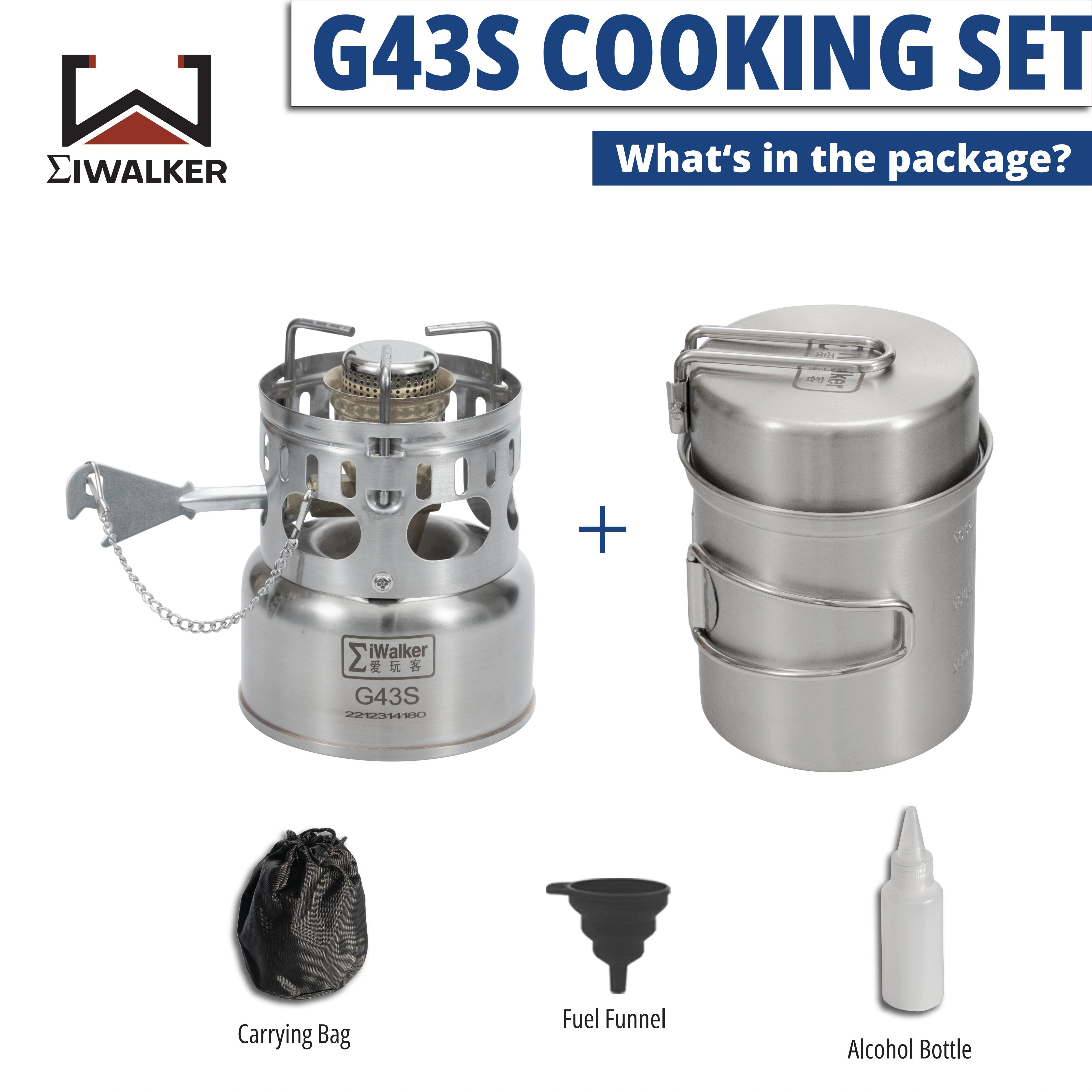 IWALKER G43S ensemble de cuisine poêle de Camping essence e poêle brûleur silencieux avec casseroles