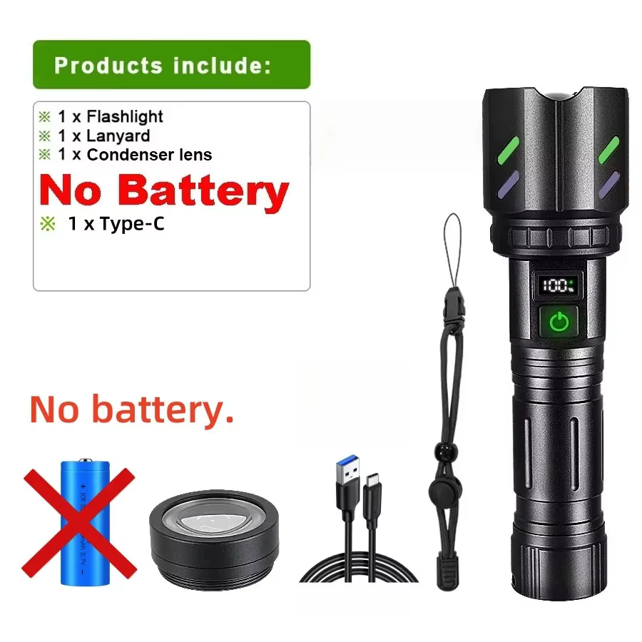 Lampe torche tactique LED 5000LM avec allume-feu, source de lumière focalisée, peut allumer une flam