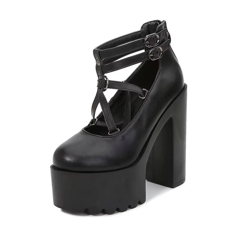 Gdgydh mode femmes pompes talons hauts fermeture éclair semelle en caoutchouc noir plate-forme chaus