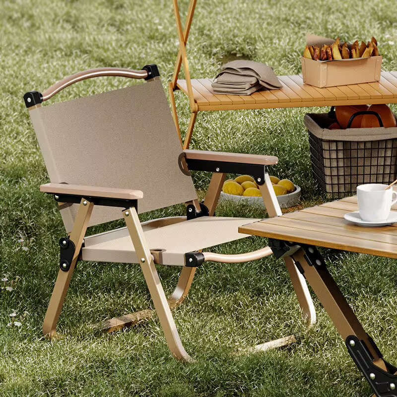Chaise pliante portable en alliage d'aluminium et bois Mars, équipement de camping en plein air, 2 p