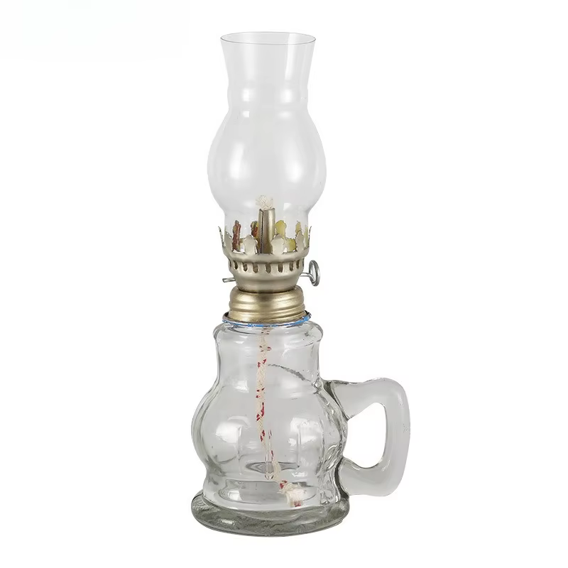 1 lampe à pétrole rétro coupe-vent en verre avec poignée pour éclairage d'urgence intérieur et décor