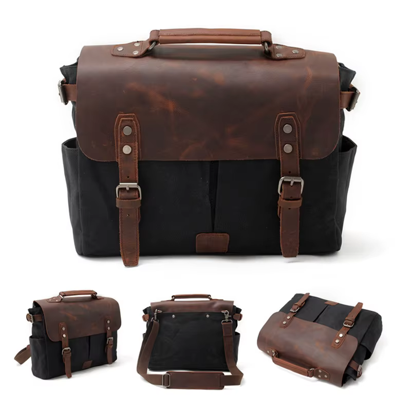 Roadfisher Vintage décontracté toile cuir photographie appareil photo messager sac à bandoulière ins