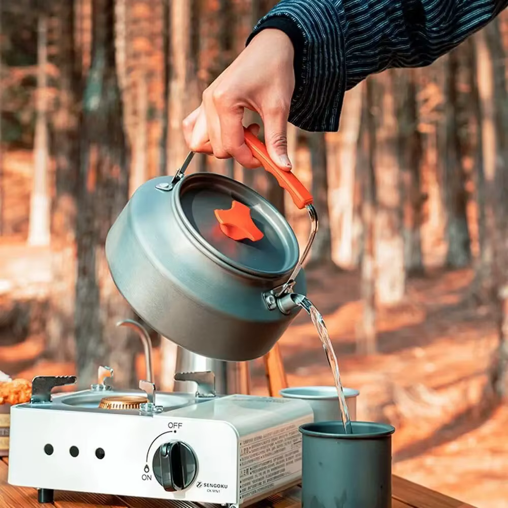 Bouilloire de camping légère en alliage d'aluminium, théière pour le tourisme en plein air, ustensil