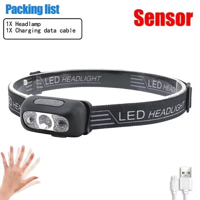 Capteur de mouvement phare Rechargeable lampe de poche LED phares Ultra lumineux lampe frontale de p