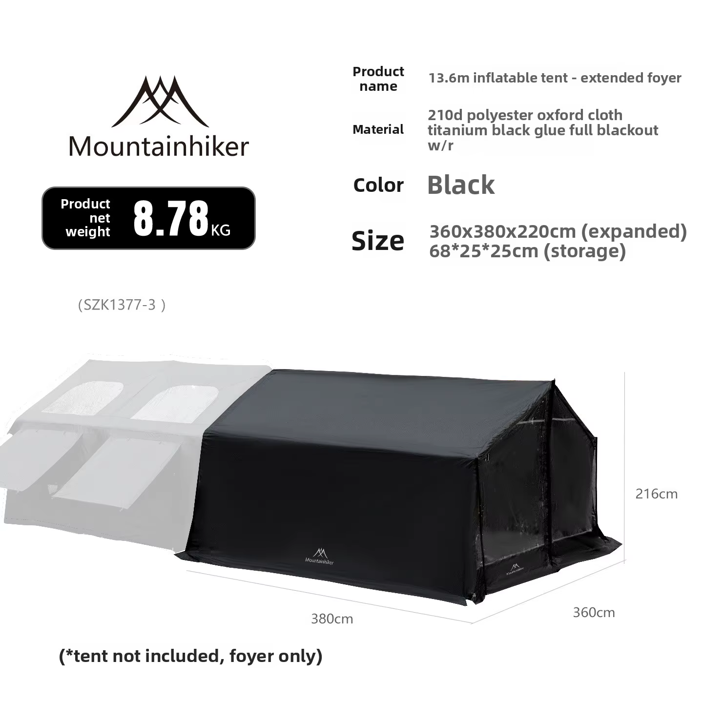 Tente gonflable grande taille Mountainhiker 13.6 ㎡   Tente de camping extérieure 8-10 personnes, imp