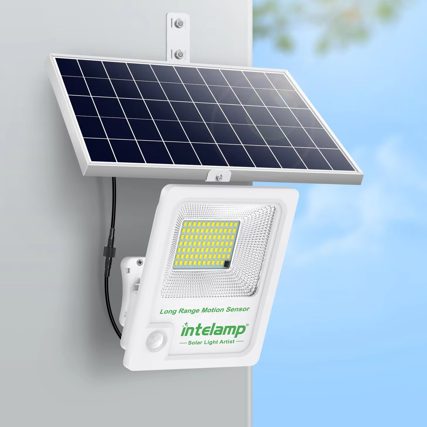 Lampe solaire extérieure intelamp 12000mah 3000LM, deux capteurs de mouvement, panneau solaire plus