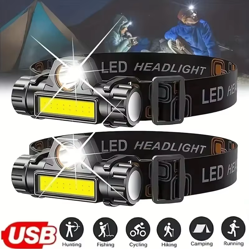 Lampe frontale LED COB Rechargeable USB, magnétique puissant, Super lumineuse, étanche, pour la pêch