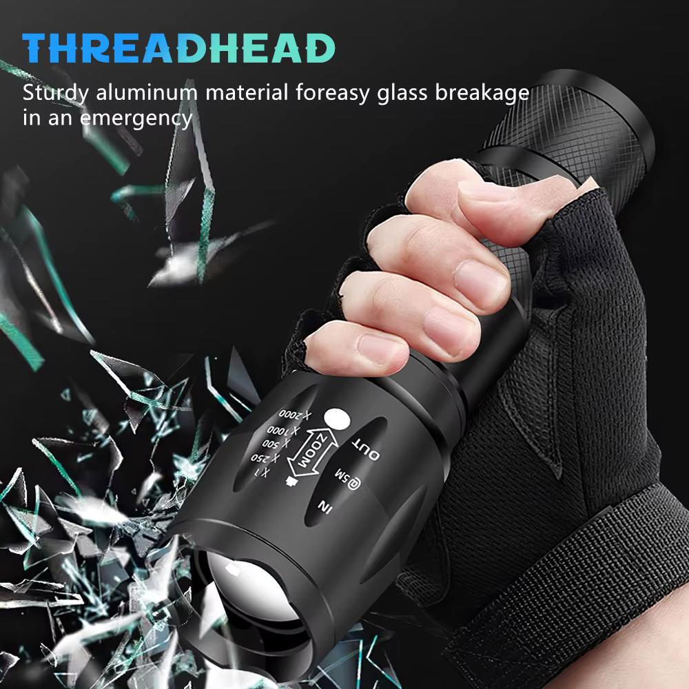 Lampe de poche LED étanche pour camping en plein air, lampe de poche injuste, torche portable, trava