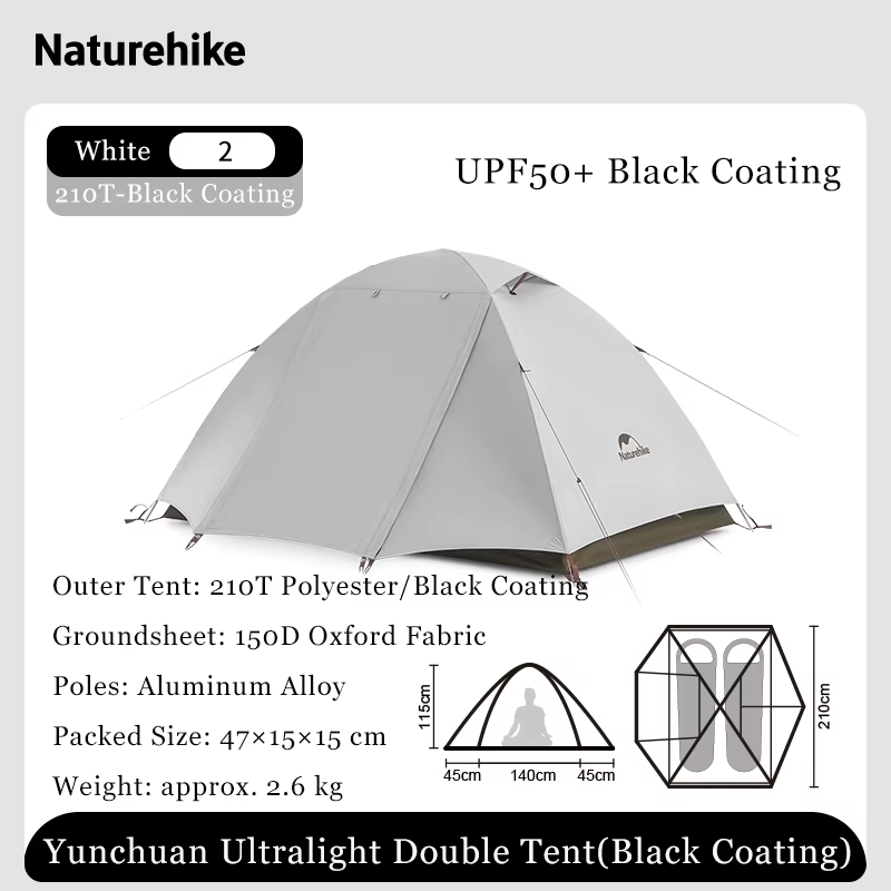 Naturehike YunChuan tente de Camping en plein air 2/3 personnes étanche PU2000 + tentes occultantes