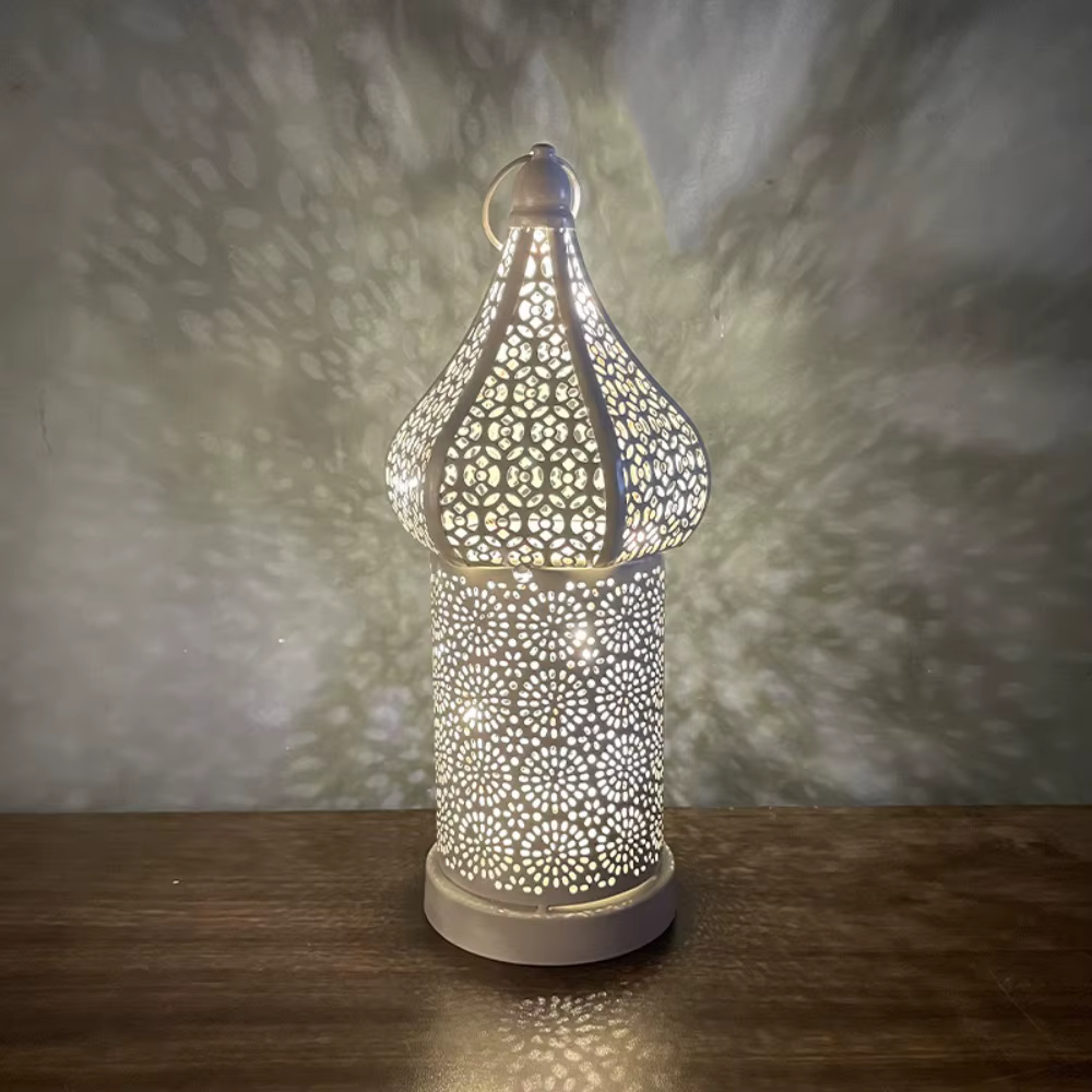 Lampe de chemin en fer forgé, style marocain, veilleuse vintage à piles, lanterne de mosquée ajourée