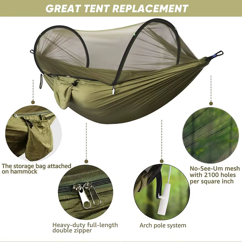 WESTTUNE-hamac de camping 3 en 1, en nylon, avec maille anti-moustiques, ouverture automatique rapid