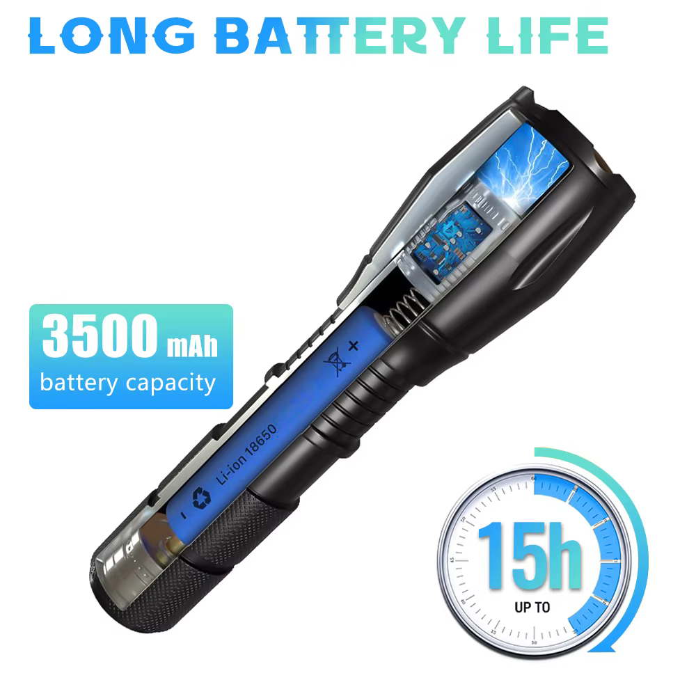Lampe de poche LED étanche pour camping en plein air, lampe de poche injuste, torche portable, trava