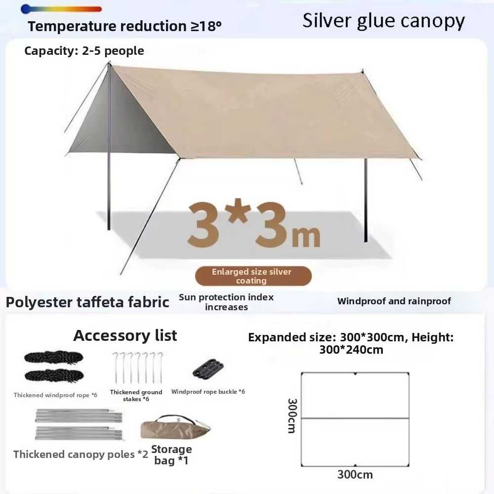 Tente de camping octogonale 3x3/3x4,5m avec poteaux, grande tente de camping, protection solaire, im