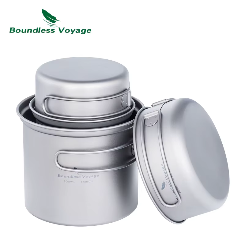 Ensemble de casseroles de Camping en titane, Voyage sans limites, avec poignée pliante, pique-nique,