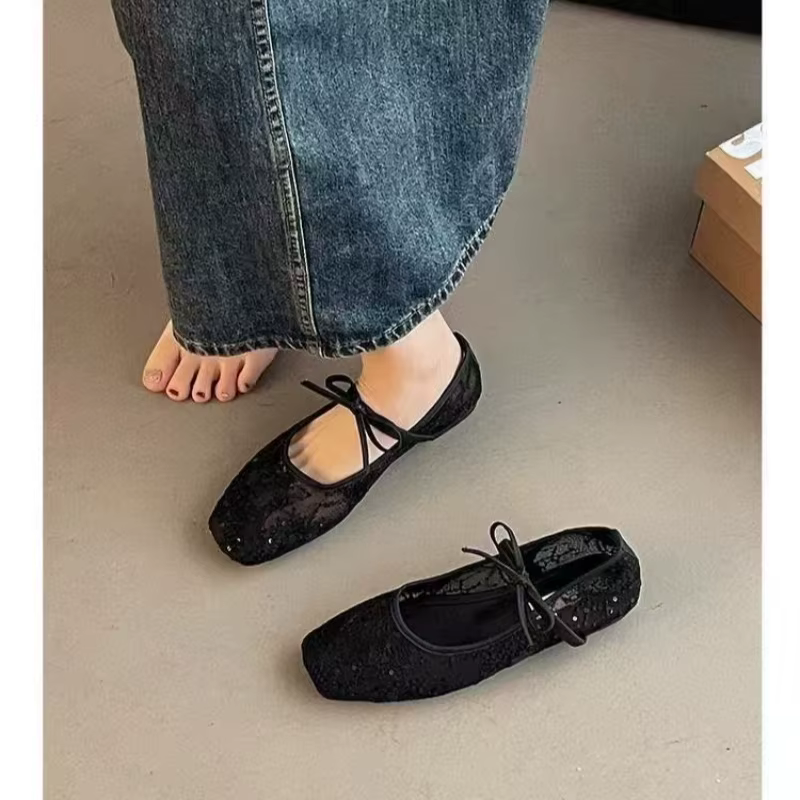 Chaussures plates élégantes à bout carré en maille sexy pour femme, nouvelle collection printemps/ét