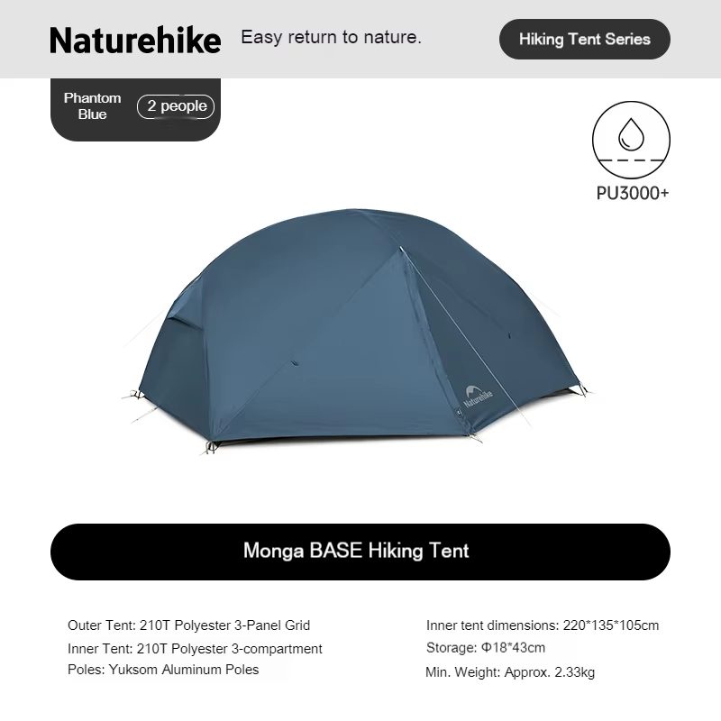 Tente de randonnée légère Mongar Naturehike pour 2/3 personnes, équipement de camping pour voyages e