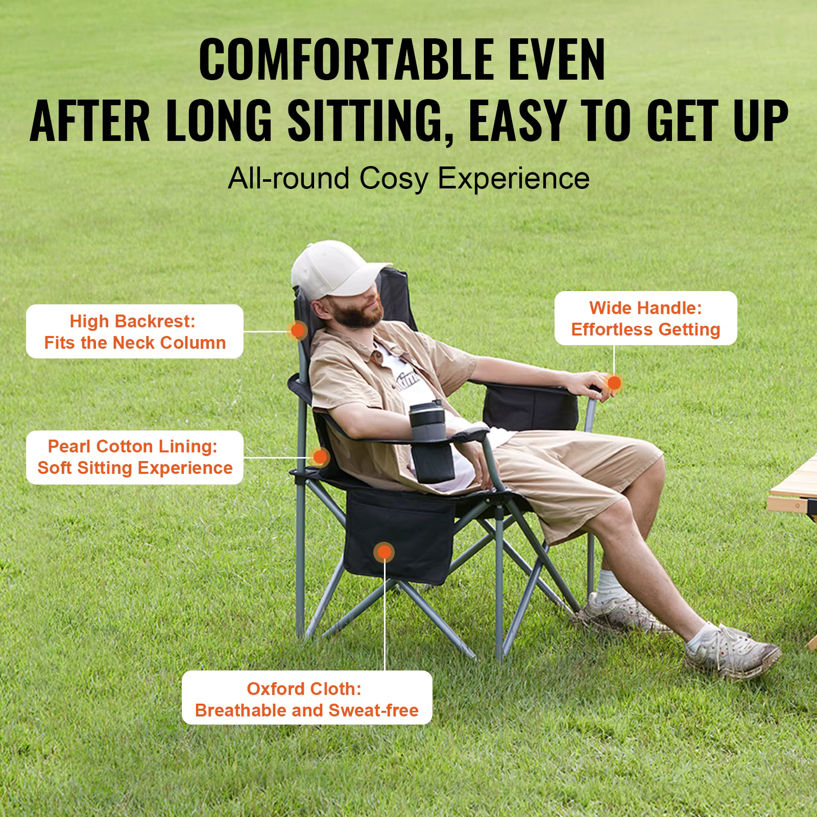 SucceBuy Chaise pliante de camping pour adultes, fauteuils portables à dossier lombaire rembourré av