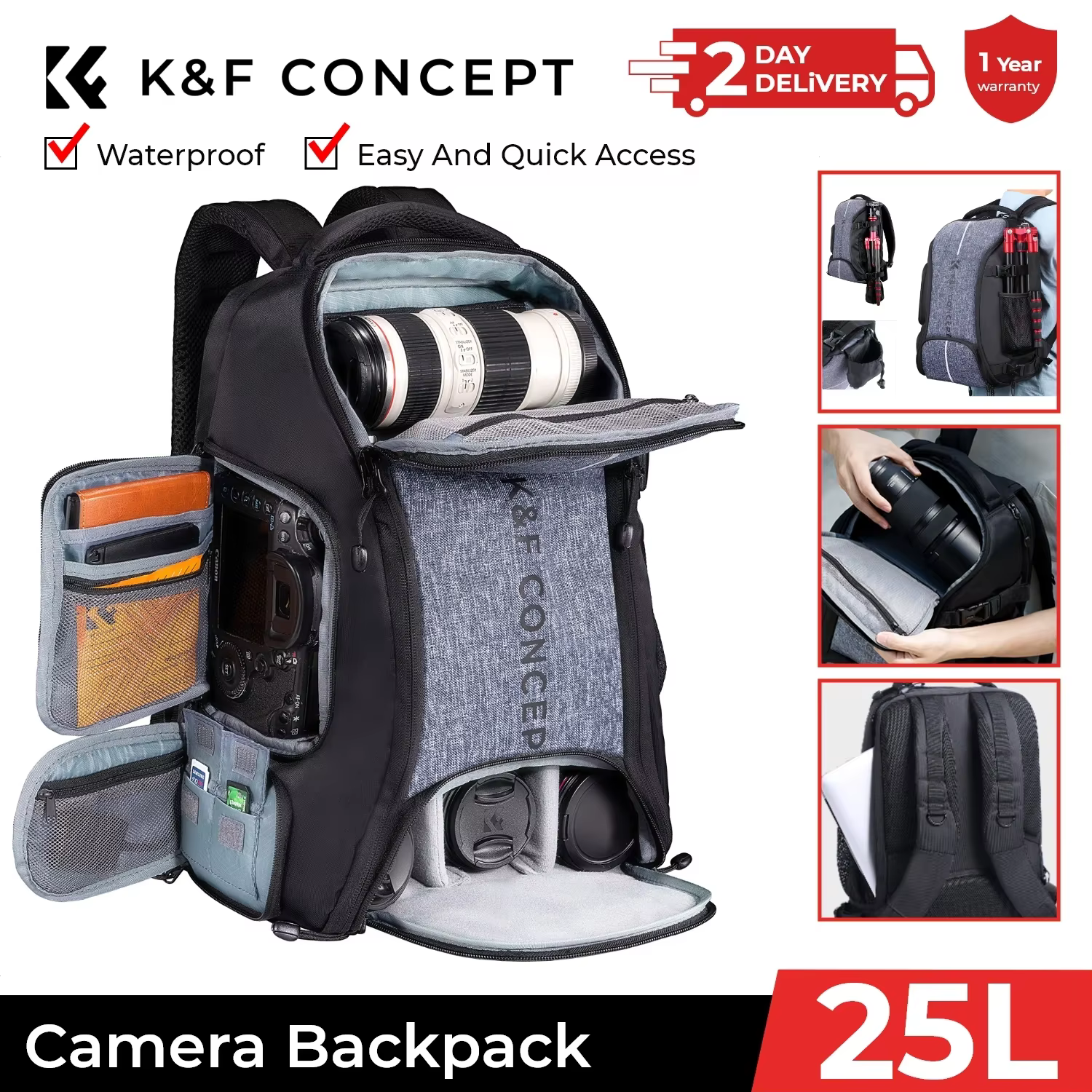 K & F CONCEPT-Sac à dos antichoc pour appareil photo, sac de voyage pour appareil photo reflex numér