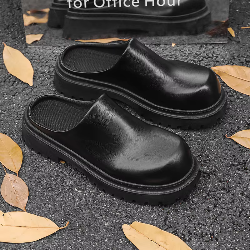 Chaussures en cuir pour hommes à bout rond, sandales tendance d'été, chaussures de loisirs d'extérie