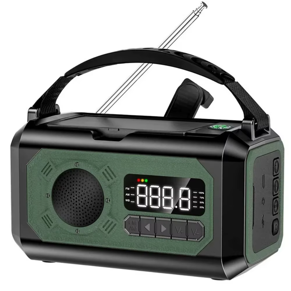 Radio météo AM/FM/NOAA 12000mAh, avec 2 panneaux solaires, manivelle solaire, lampe de lecture d'urg