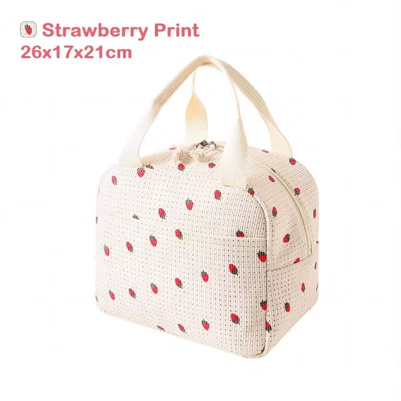 Sac à déjeuner isotherme vintage en velours côtelé à motif floral et à carreaux, sac thermique léger