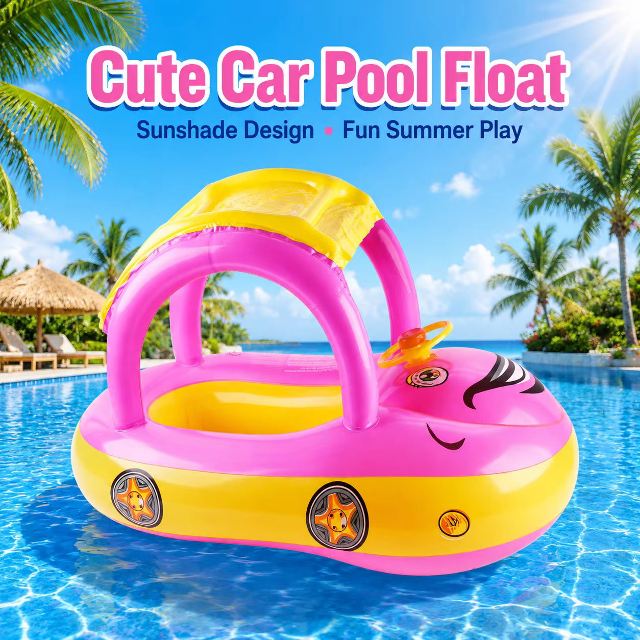 1PC Flotteur gonflable pour bébé avec auvent, siège de sécurité pour nourrisson, anneaux de natation en forme de voiture pour piscine