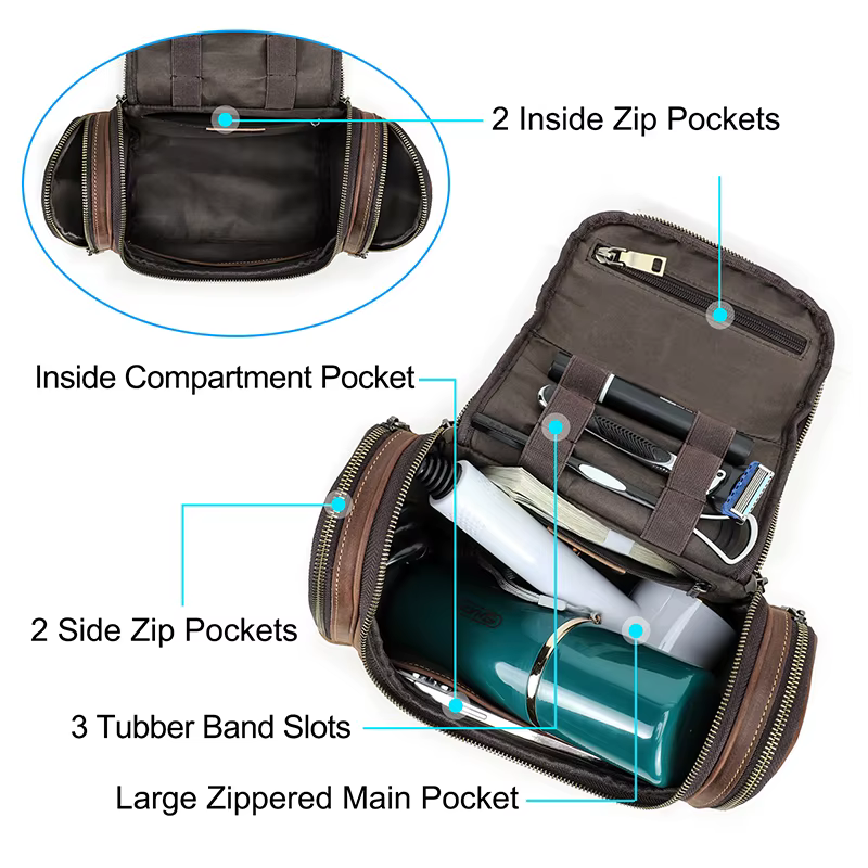 CONTACT'S-Sac à cosmétiques en cuir véritable pour hommes, trousses de toilette de voyage, sac de lavage de maquillage à poignée supérieure, sac de créateur, capacité d'évaluation