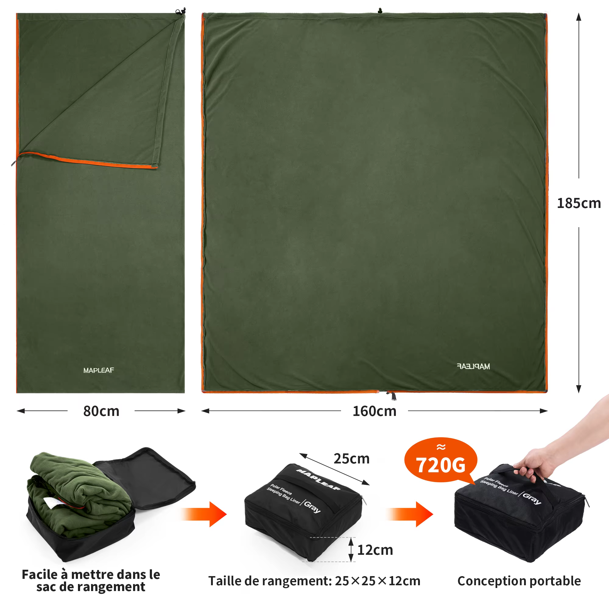 MAPLEAF Doublure de sac de couchage en polaire légère pour l'hiver