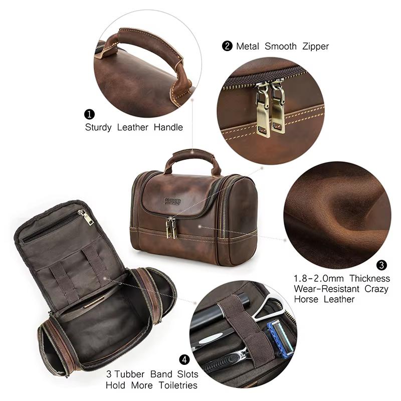 CONTACT'S-Sac à cosmétiques en cuir véritable pour hommes, trousses de toilette de voyage, sac de lavage de maquillage à poignée supérieure, sac de créateur, capacité d'évaluation