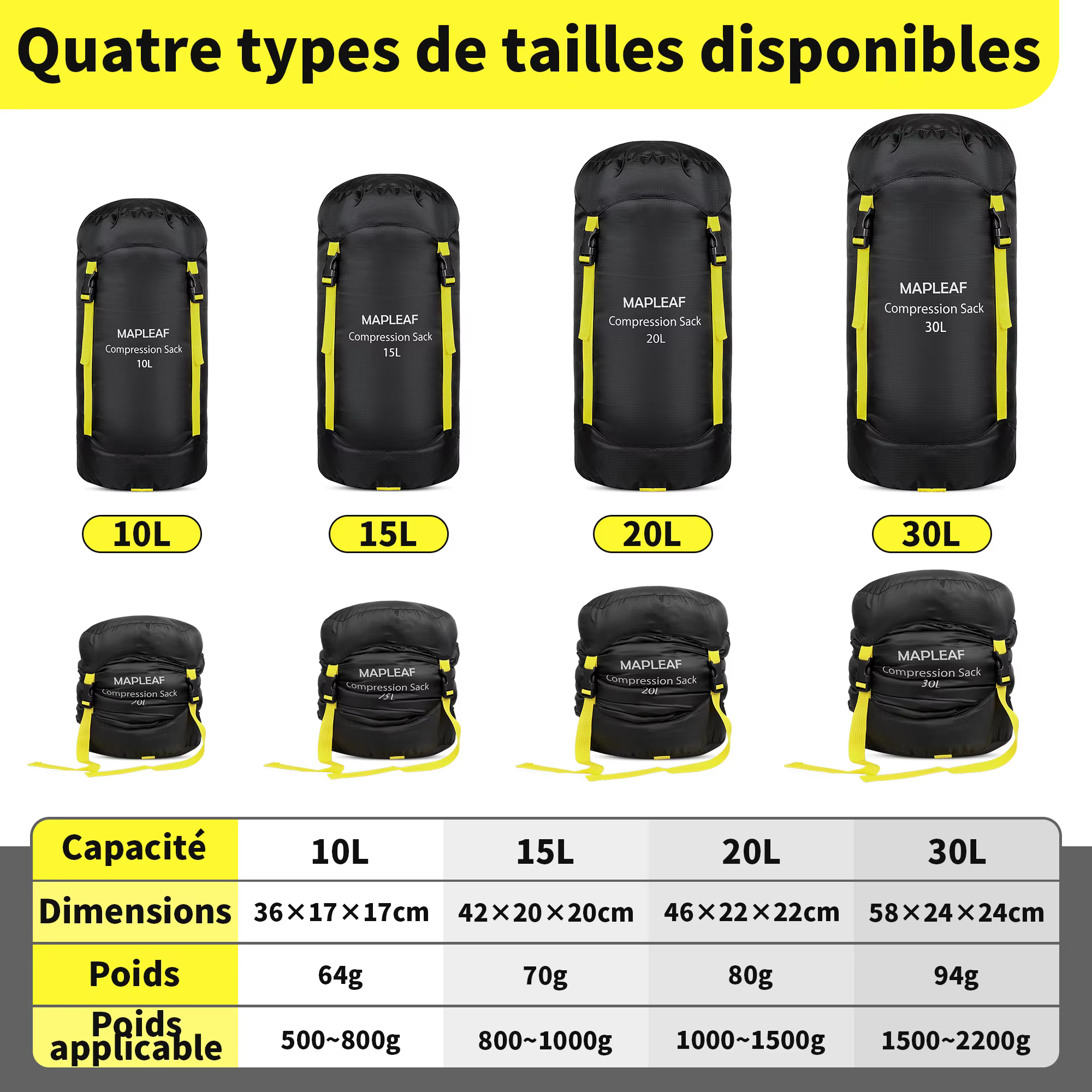 MAPLEAF sac de couchage à Compression ultraléger et étanche