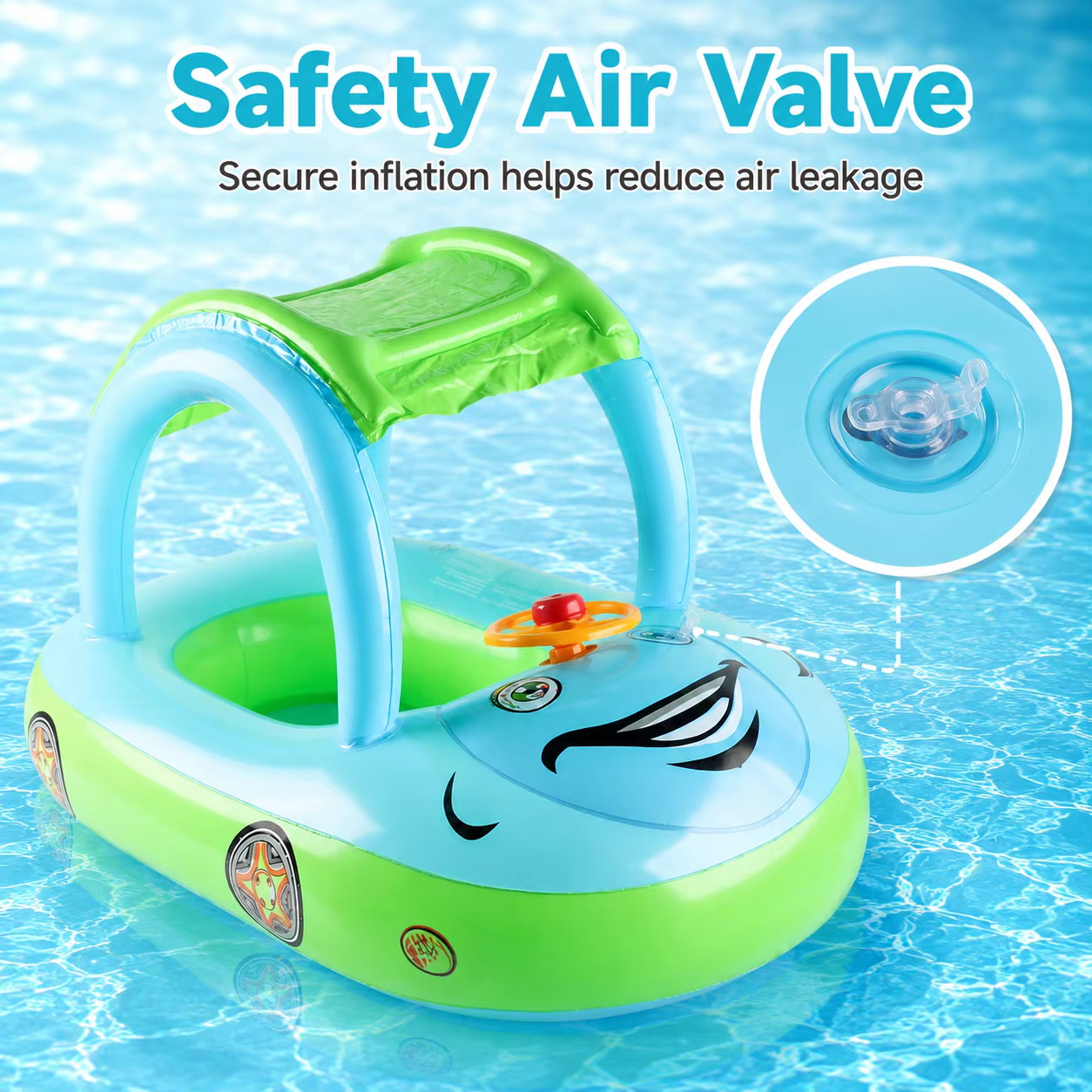 1PC Flotteur gonflable pour bébé avec auvent, siège de sécurité pour nourrisson, anneaux de natation en forme de voiture pour piscine
