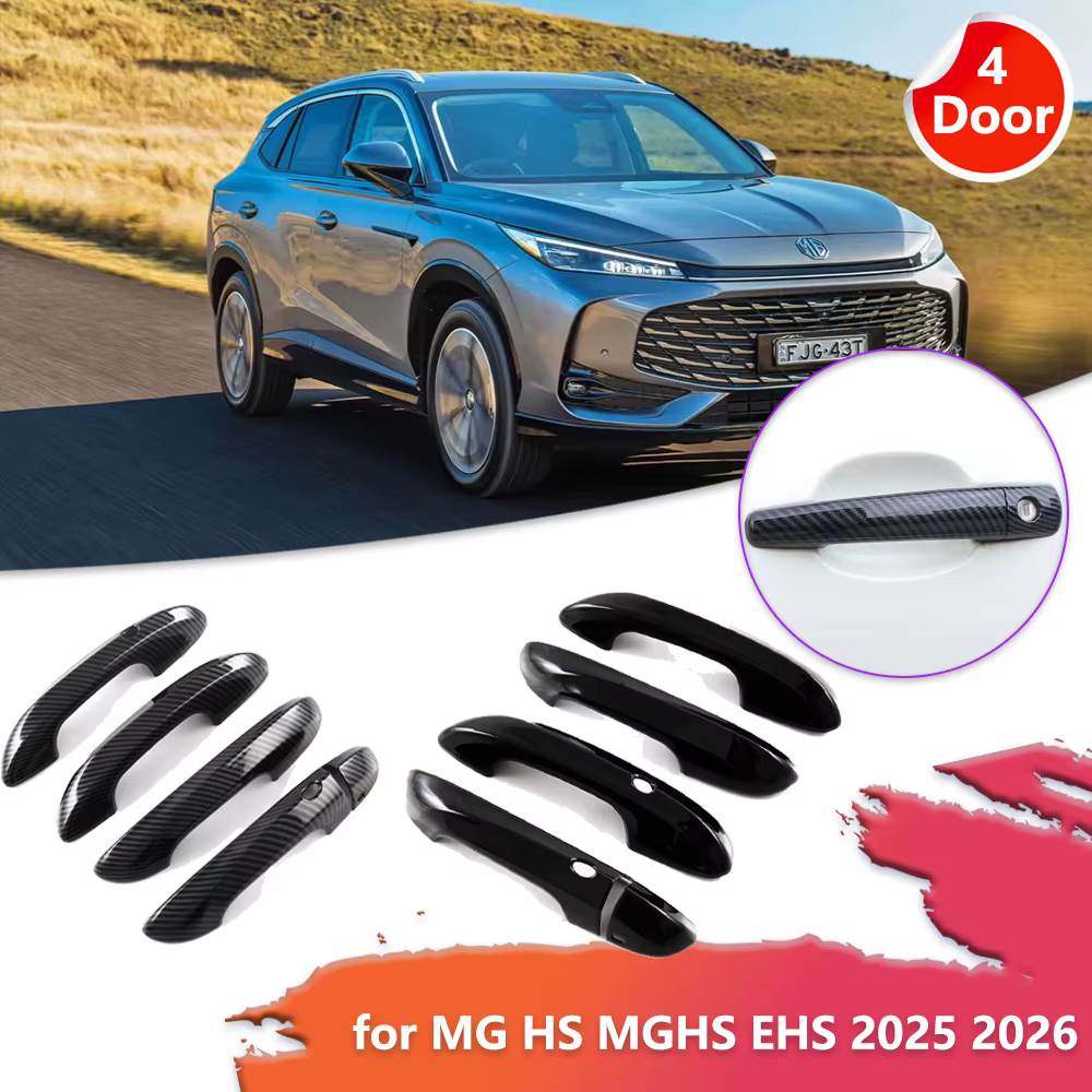 Couvercle de poignée de porte de voiture en fibre de carbone, autocollant chromé noir, garniture, pièce à gratter, accessoires de décoration, MG HS, MGHS, EHS, PHEV, 2025, 2026