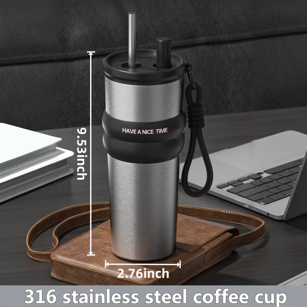 Bouteille isolée sous vide en acier inoxydable avec paille, Thermos anti-fuite pour chaud et froid, bouteille d'eau Portable pour les voyages et le sport