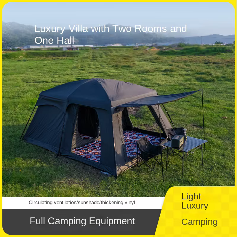 Tente extérieure deux chambres et un salon 4-8-12 personnes Camping Villa résistant au soleil imperméable à la pluie