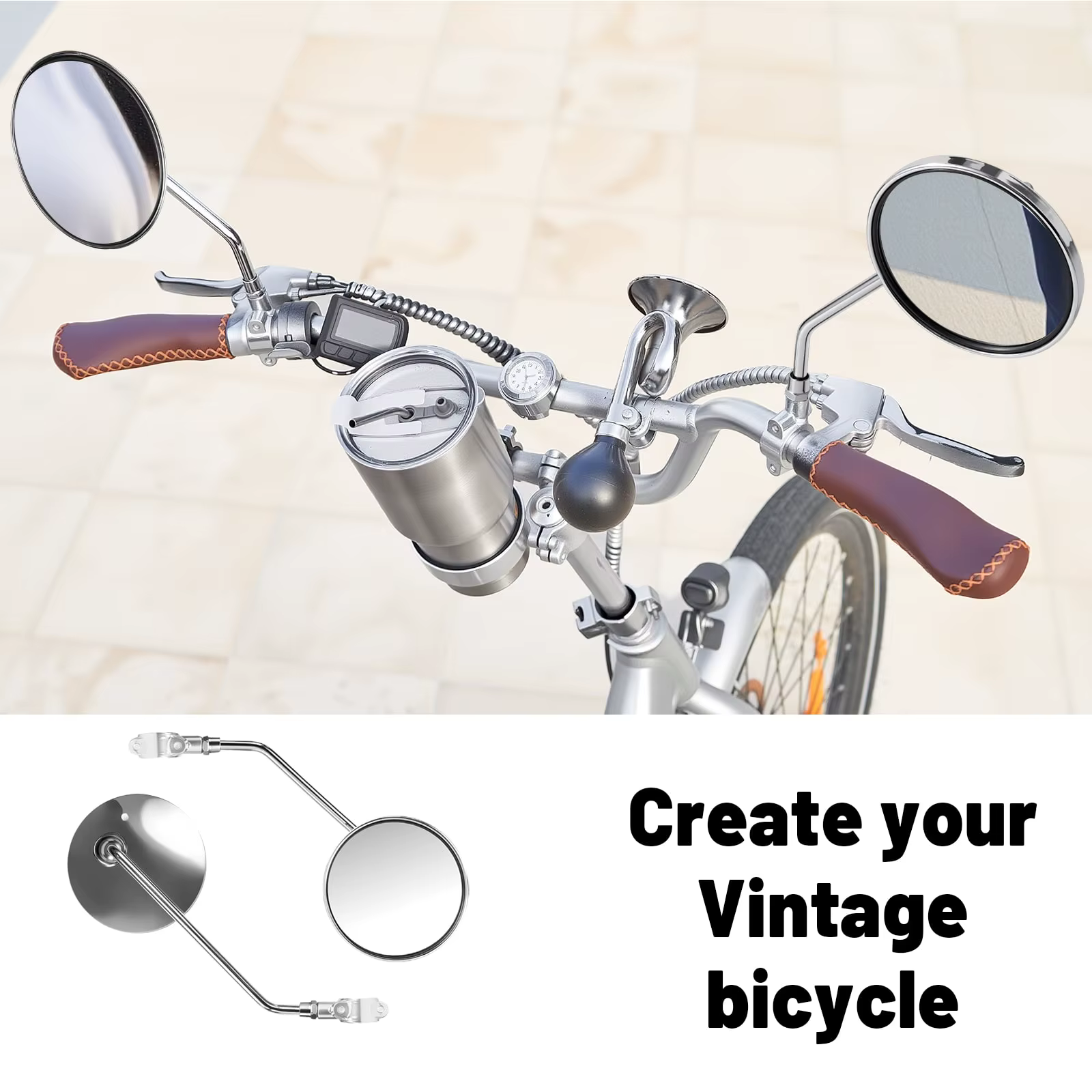 Rétroviseur de vélo vintage – Rétroviseurs de vélo en métal pour guidon, Cruiser classique, rétroviseurs latéraux de vélo électrique
