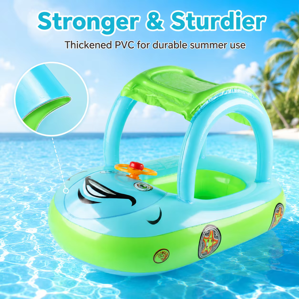 1PC Flotteur gonflable pour bébé avec auvent, siège de sécurité pour nourrisson, anneaux de natation en forme de voiture pour piscine