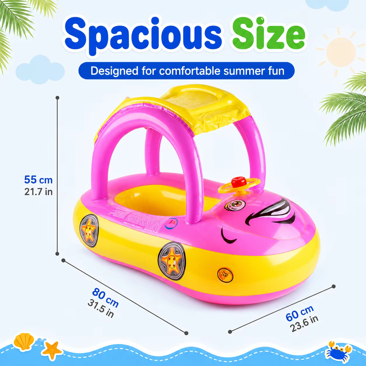1PC Flotteur gonflable pour bébé avec auvent, siège de sécurité pour nourrisson, anneaux de natation en forme de voiture pour piscine
