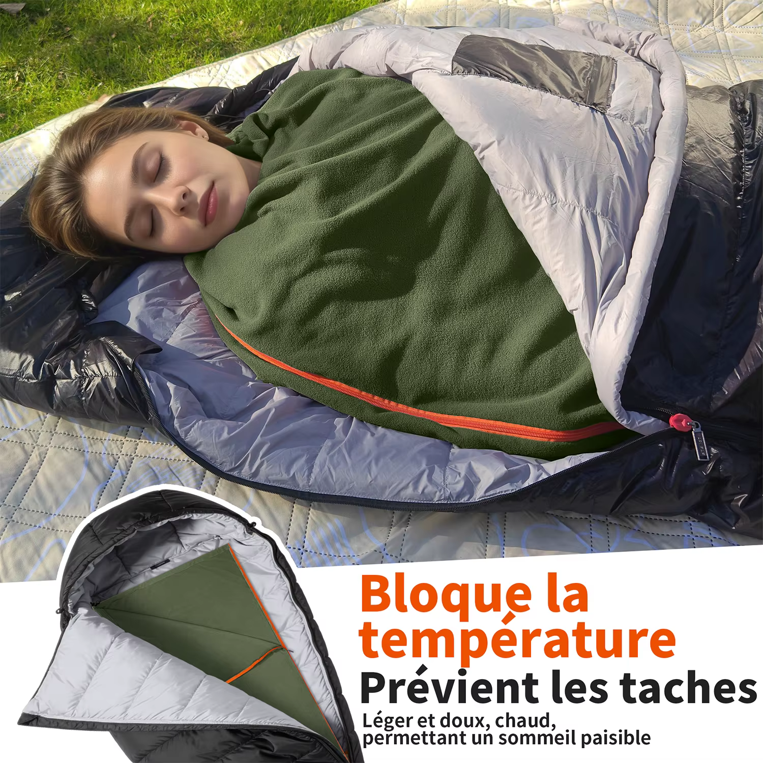 MAPLEAF Doublure de sac de couchage en polaire légère pour l'hiver
