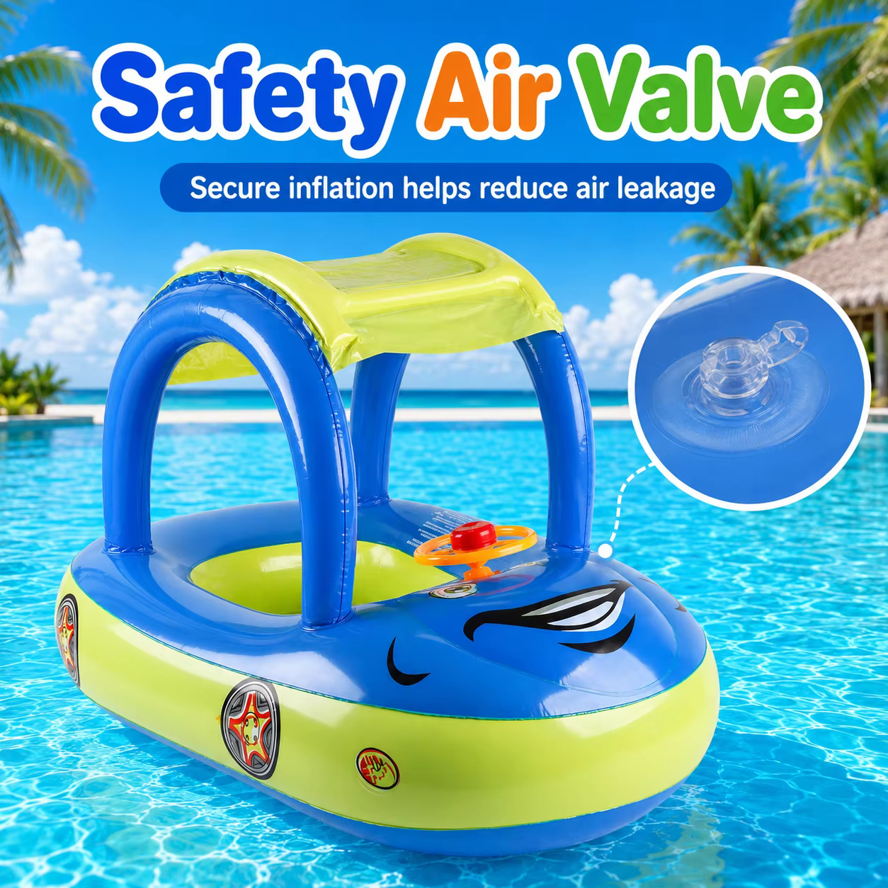 1PC Flotteur gonflable pour bébé avec auvent, siège de sécurité pour nourrisson, anneaux de natation en forme de voiture pour piscine