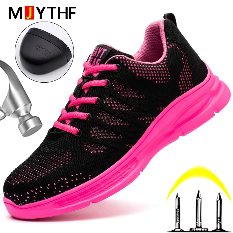 Chaussures de travail roses pour femmes, baskets de travail à bout en acier, chaussures de sécurité Anti-écrasement et Anti-perforation, chaussures de protection pour hommes et femmes, nouvelle collec