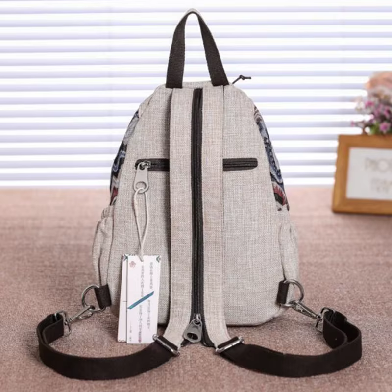 Sac à dos Vintage en tissu de coton pour femmes, sac à dos de loisirs léger avec appliques ethniques pour filles, sac de voyage Sumka Zhenskaya Ryukzaki