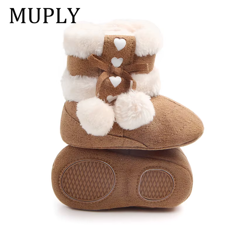 Bottes de neige d'hiver pour nouveau-né fille, bottines pour garder au chaud, intérieur en peluche antidérapant, chaussures mignonnes à fond souple pour bébé et enfant en bas âge