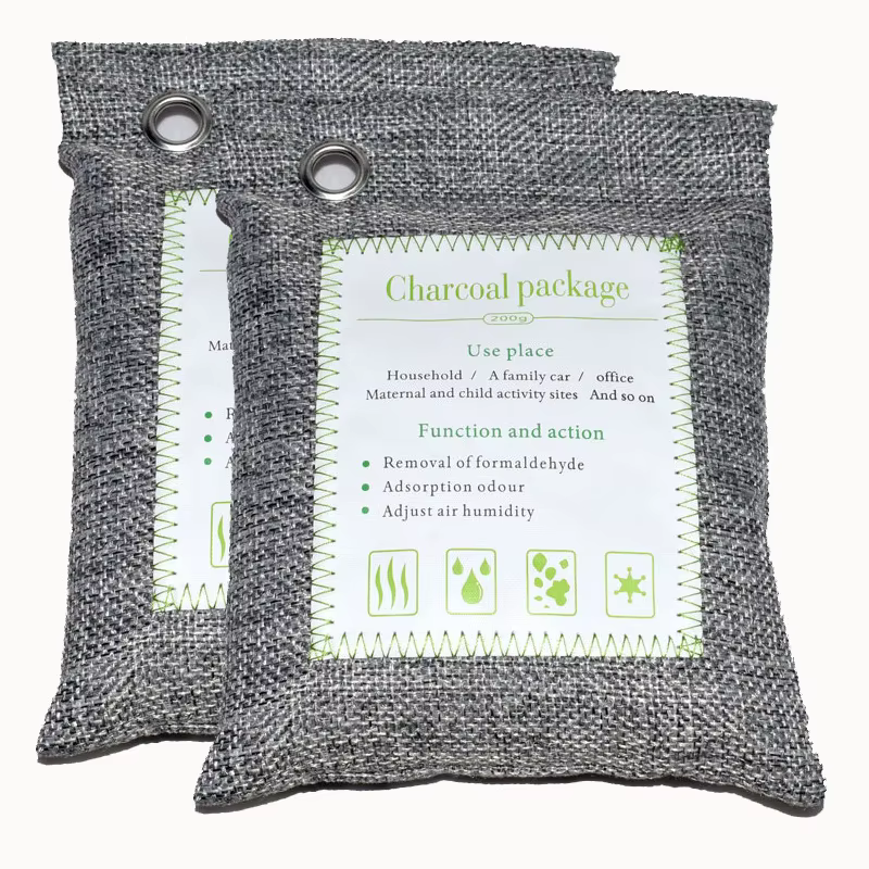 Sac de charbon de bambou actif, 100/200g, assainisseur d'air naturel, cuillère à soupe, éliminateur d'odeurs et absorbeur d'humidité