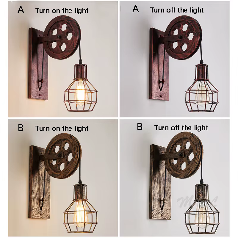 Mur Vintage + lampes lampe à LED appliques murales rétro luminaires muraux poulie de levage lampe de chambre lampe de miroir industriel américain
