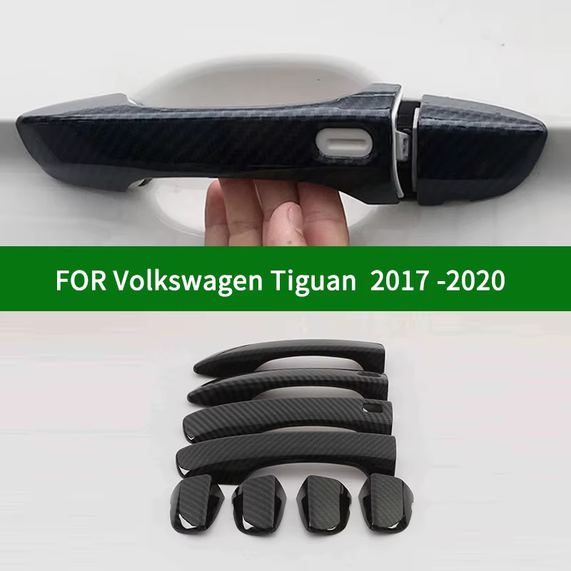 Couvercle de poignée de porte en fibre de carbone brillant, accessoire pour Volkswagen Tiguan r-line 2017 – 2020 de deuxième génération, garniture 2018 2019