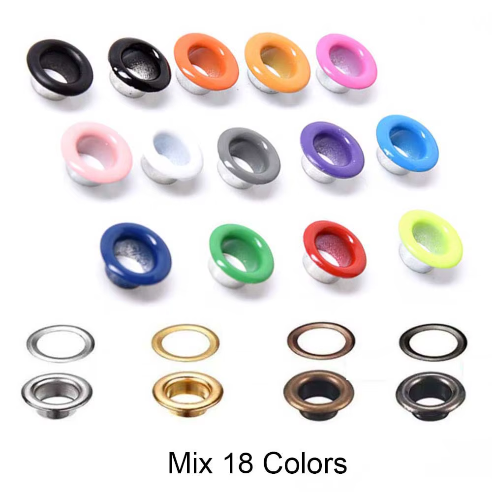 Oeillets ronds avec rondelle pour réparation artisanale du cuir, 4mm ~ 10mm, 18 couleurs, anneaux pour chaussures, sac, vêtements, ceinture en cuir, chapeau