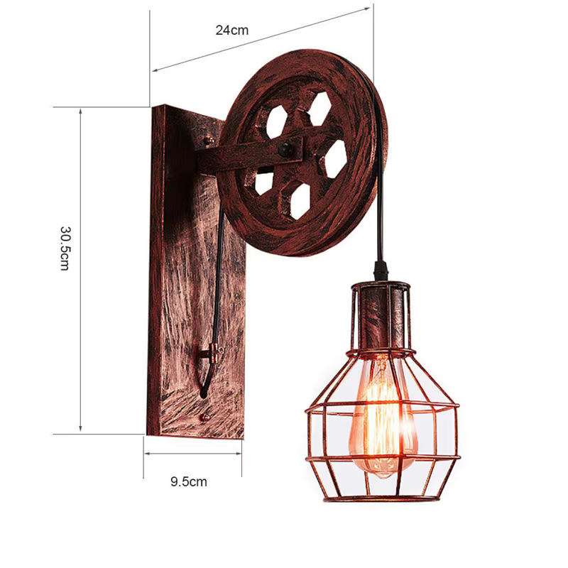 Mur Vintage + lampes lampe à LED appliques murales rétro luminaires muraux poulie de levage lampe de chambre lampe de miroir industriel américain